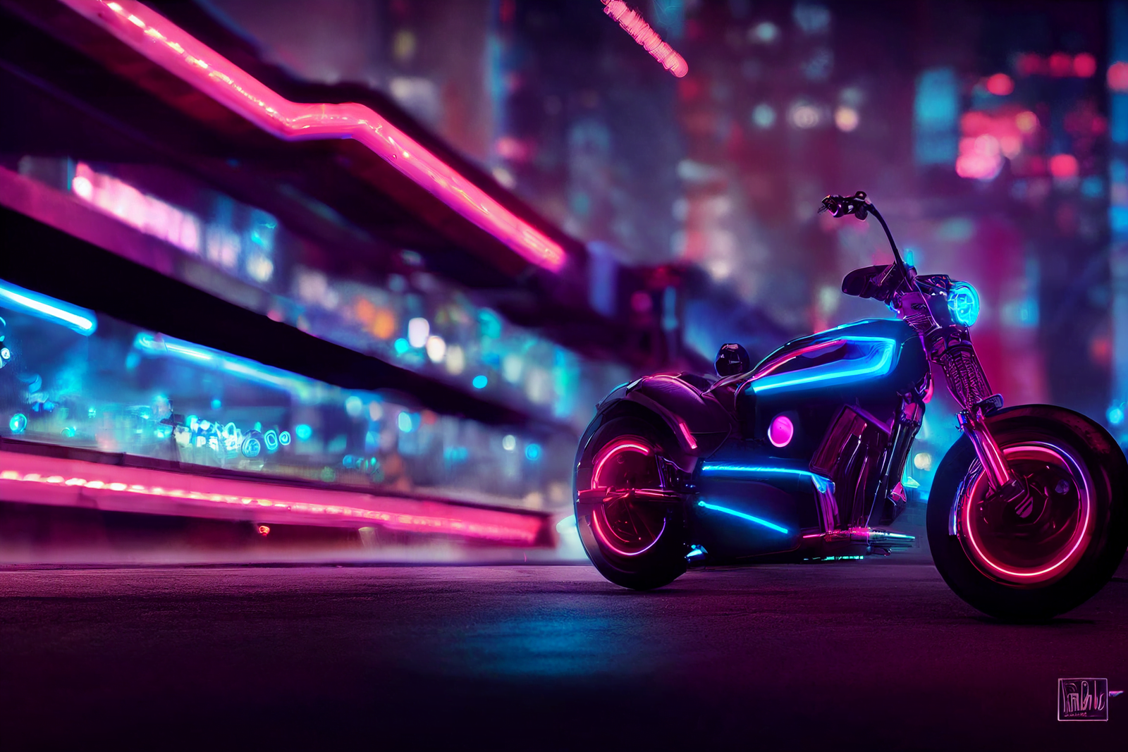 Neon Harley Davidson Study